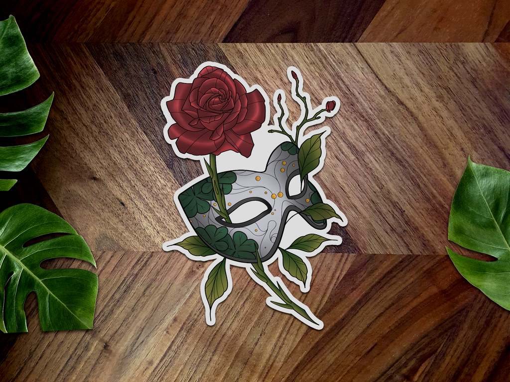 Masquerade Ball Mask Inspired Premium Vinyl Sticker 📖☕