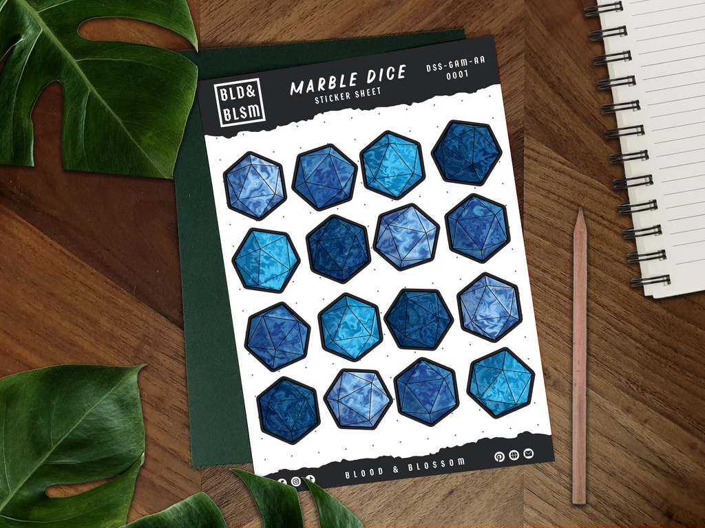 D20 RPG Game Dice Sticker Sheet
