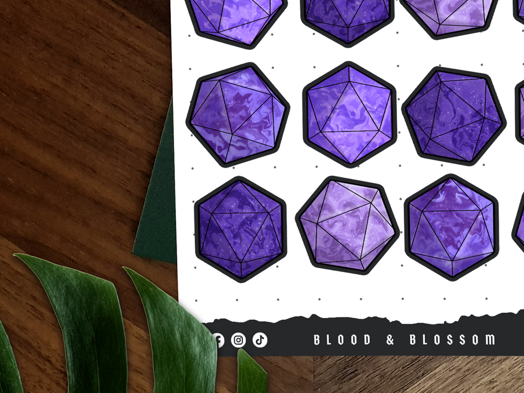 D20 RPG Game Dice Sticker Sheet
