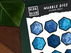 Marble dice sticker sheet by BLD&BLSM on a white background with a green leaf.