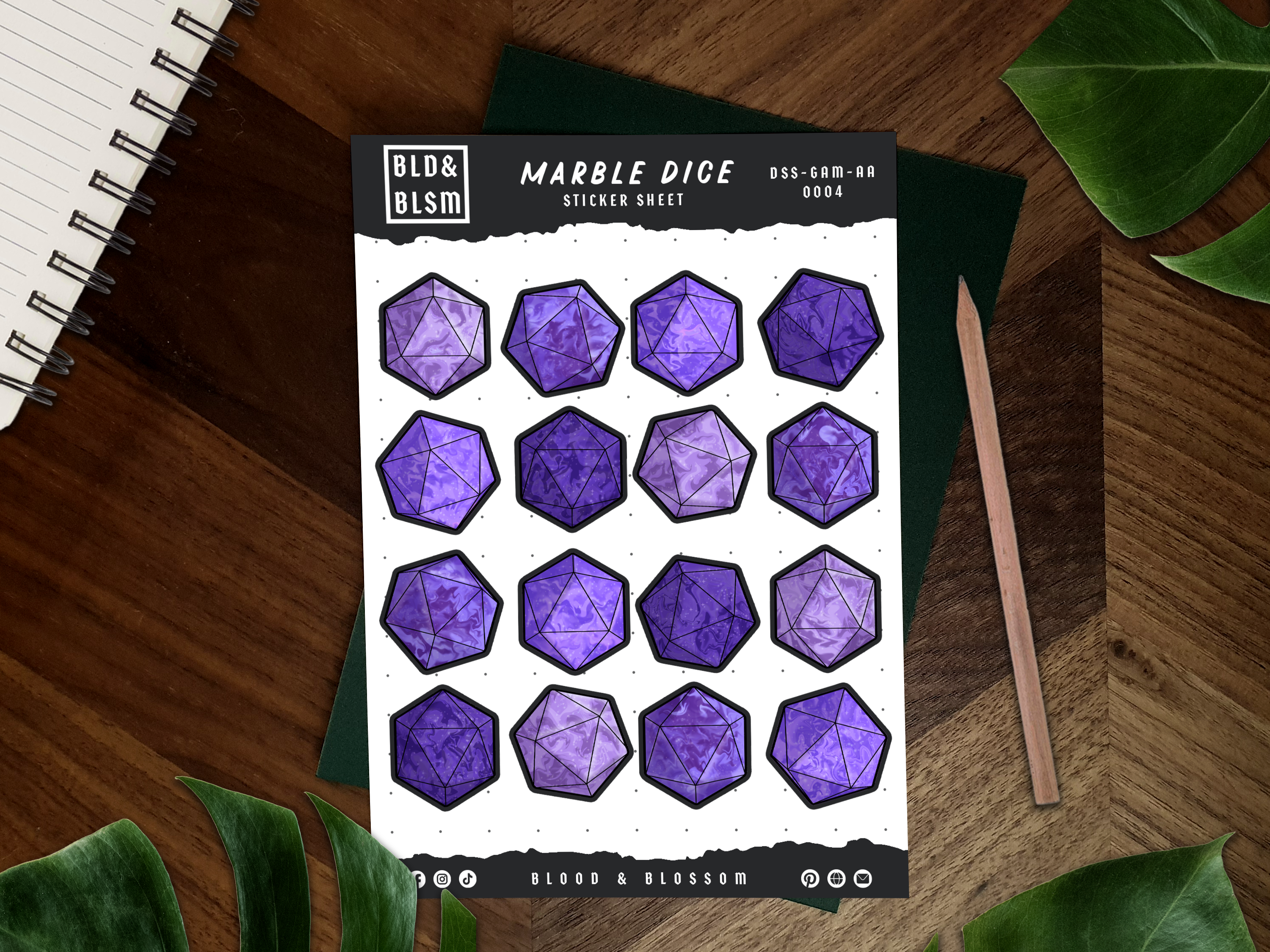 D20 RPG Game Dice Sticker Sheet